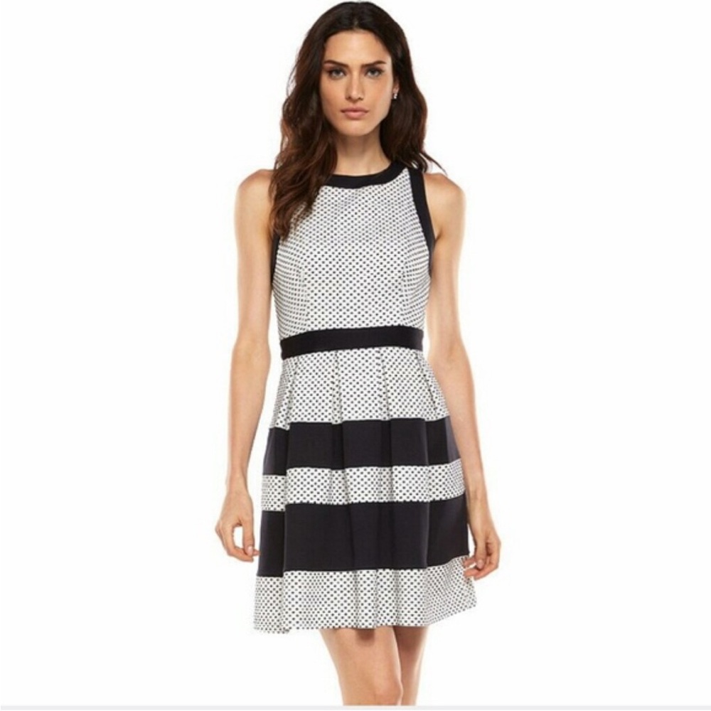 Elle Womens Sleeveless Dress Textured Black & White Size 4